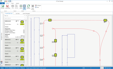 screenshot of warehouse robotics fleet of autonomous mobile robots