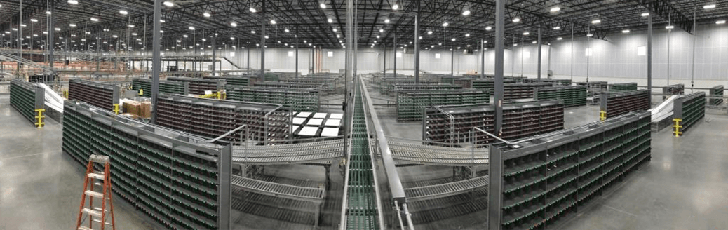 panoramic of distribution center with many put walls