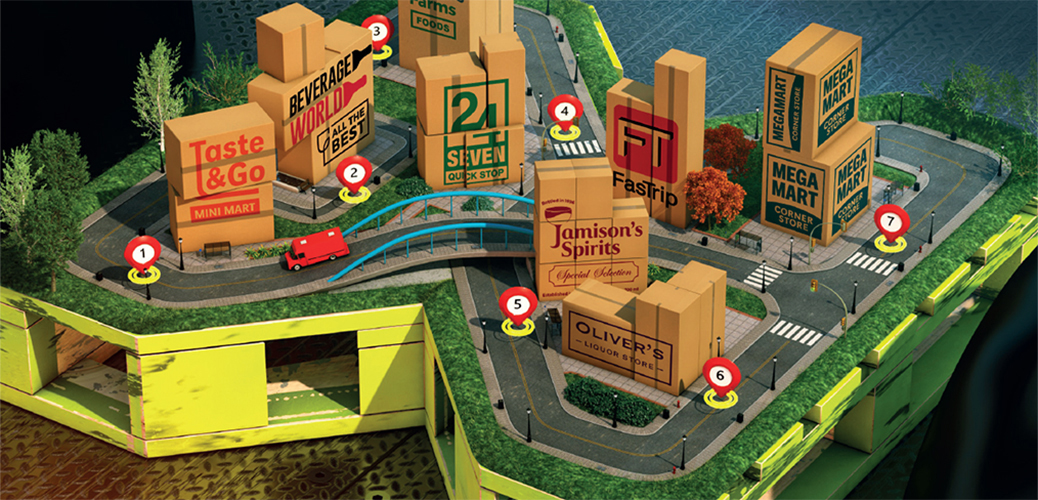 delivery route planning illustration of liquor stores, wine and spirits distribution