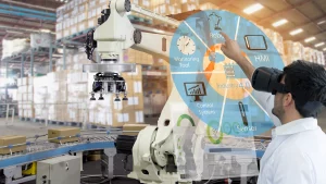 man using new technology trends in industry 4.0 for material handling